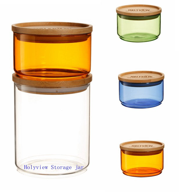 New designed stackable glass jar set with natural bamboo lid