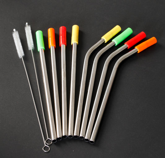 Stainless steel straw with silicone,total 16pcs/set straws